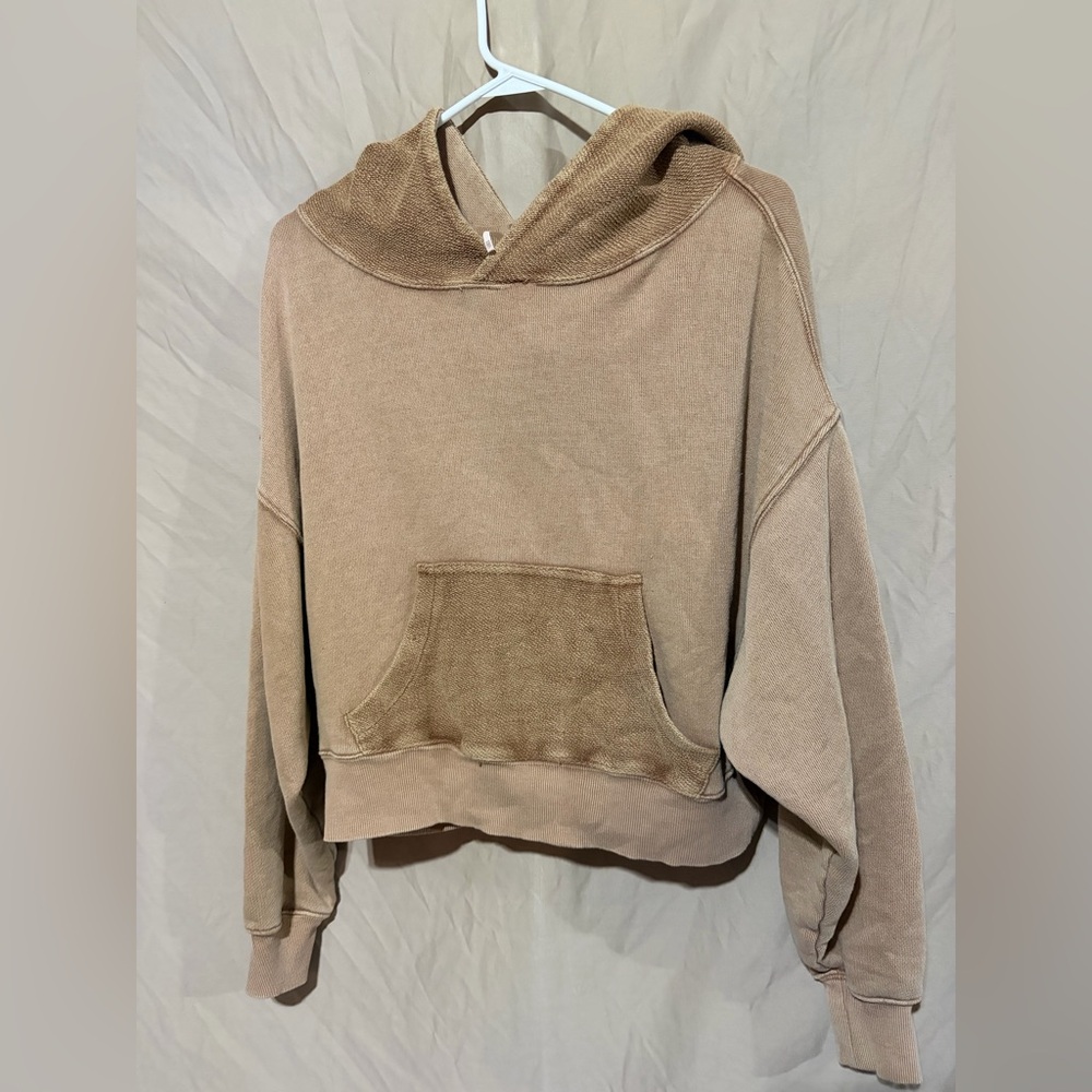 Free People Washed Tan Cropped Hoodie